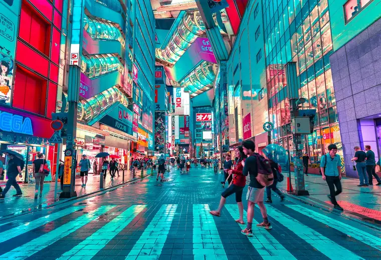 Modern Japanese city travel scene